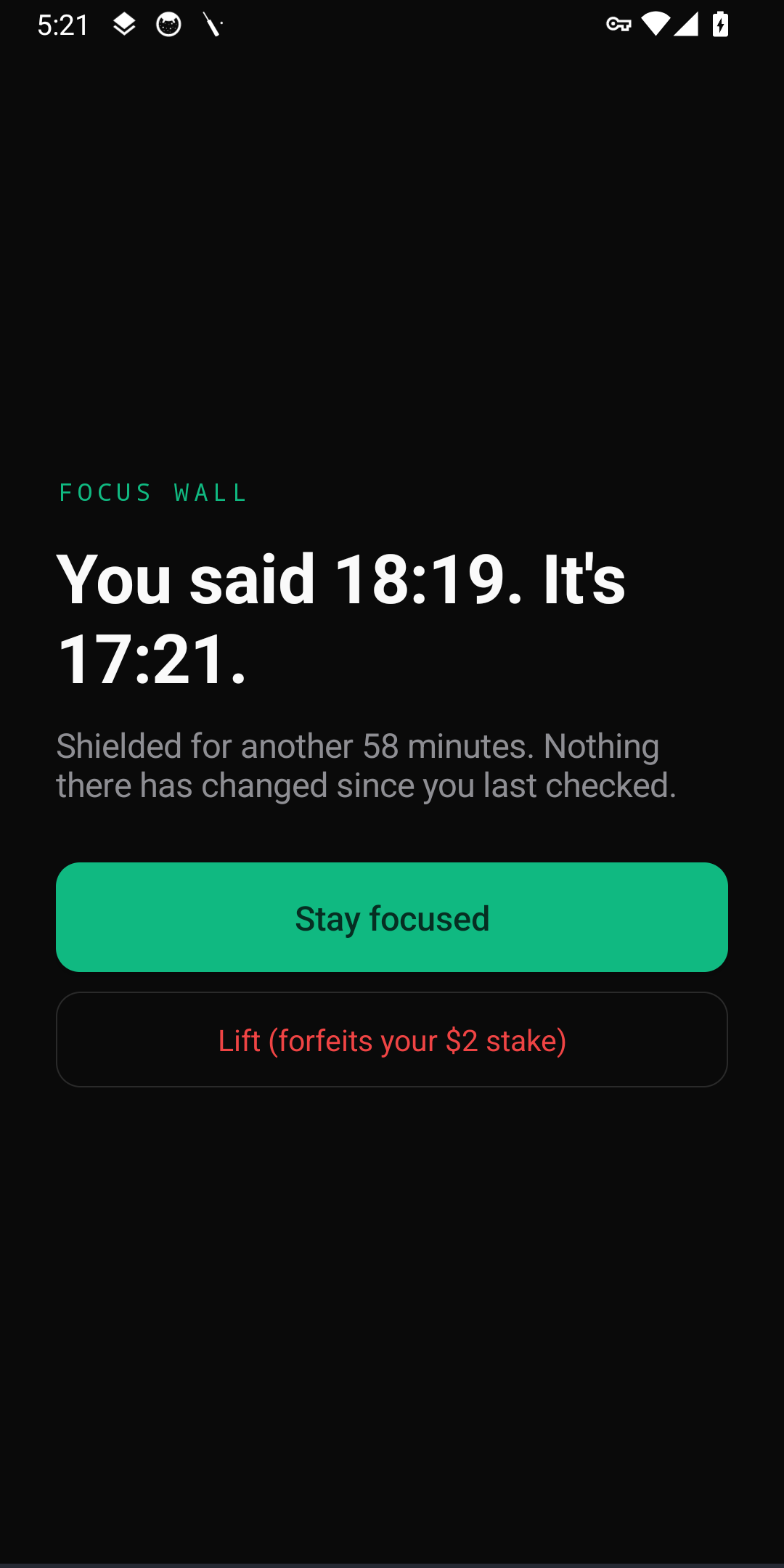 Focus Wall for Android: the shield over a blocked app